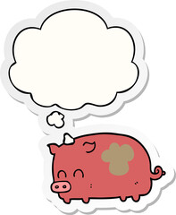 cute cartoon pig and thought bubble as a printed sticker