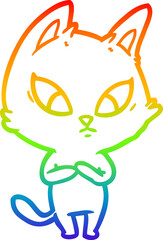 rainbow gradient line drawing confused cartoon cat