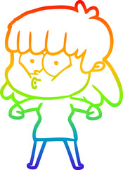 rainbow gradient line drawing cartoon whistling girl