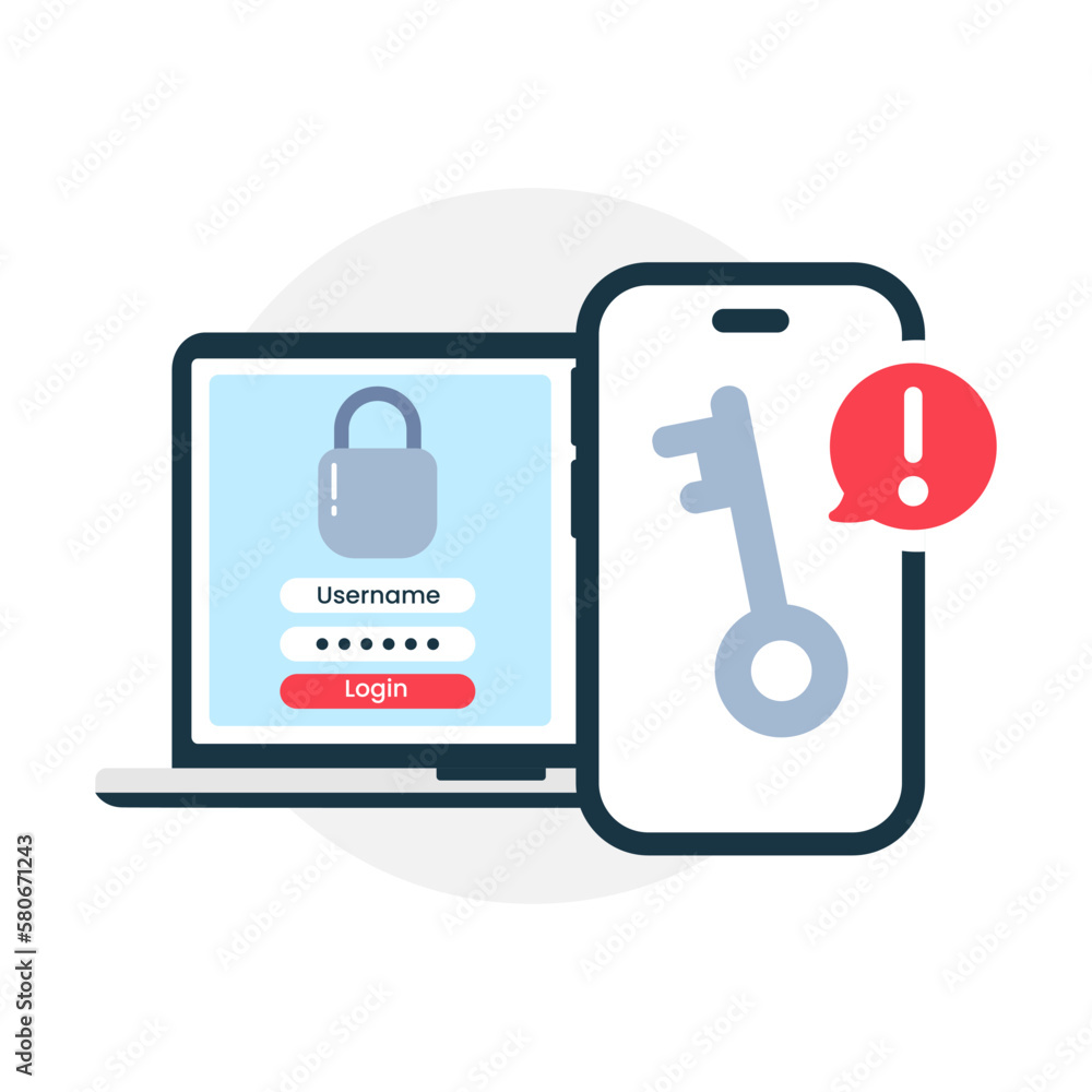 Aufkleber turn on 2 step verification, multi factor authentication concept illustration flat design vector eps