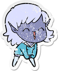 distressed sticker of a cartoon elf girl