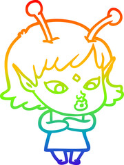 rainbow gradient line drawing pretty cartoon alien girl