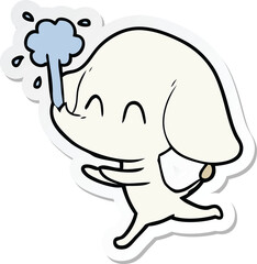 sticker of a cute cartoon elephant spouting water