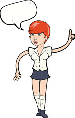 cartoon pretty girl asking question with speech bubble