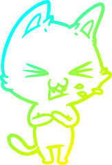 cold gradient line drawing cartoon cat hissing