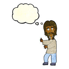 cartoon mustache man with thought bubble