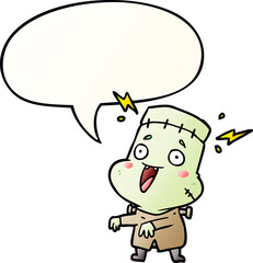 cartoon undead monster creation man and speech bubble in smooth gradient style