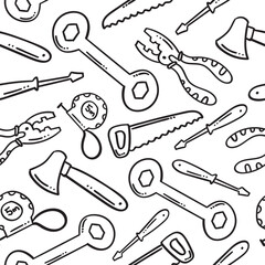 hand drawn construction tool seamless pattern