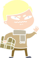 flat color style cartoon angry man carrying parcel