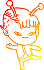 warm gradient line drawing cute cartoon alien girl