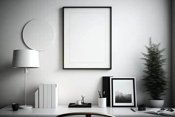 Blank Picture Frame on White Wall. Perfect Background for Room Decor