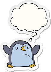 cartoon penguin and thought bubble as a printed sticker
