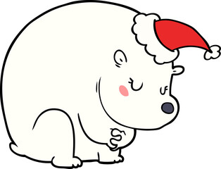 cute line drawing of a polar bear wearing santa hat