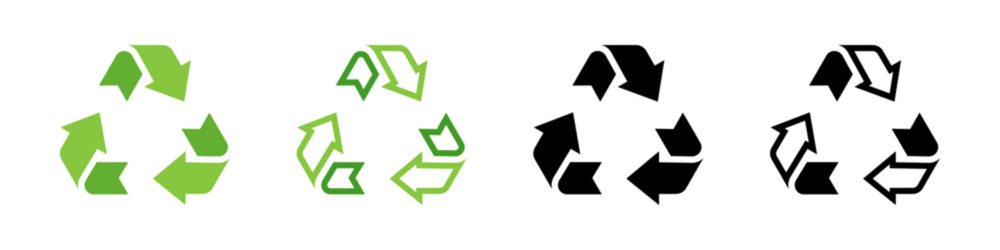 Recycle vector icons. Green recycle or recycling arrows. Recycle symbols. ECO symbols.