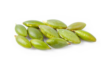 The pile of raw pepitas isolated on white.