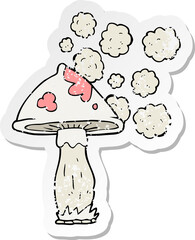 retro distressed sticker of a cartoon mushroom