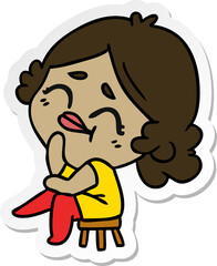 sticker cartoon of a kawaii woman