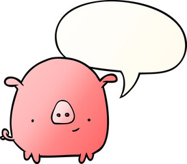 cartoon happy pig and speech bubble in smooth gradient style