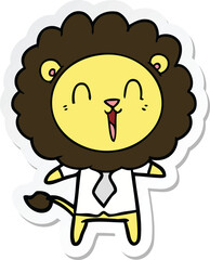 sticker of a laughing lion cartoon