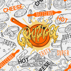 Fototapeta premium Hot pizza pattern seamless colorful