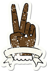 peace two finger hand gesture with banner illustration