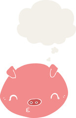 cartoon pig and thought bubble in retro style
