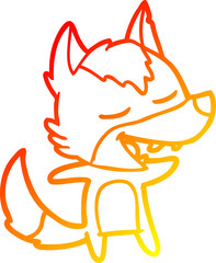 warm gradient line drawing cartoon wolf laughing