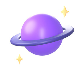 3d purple planet and space icon for UI UX web mobile apps social media ads designs