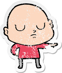 distressed sticker of a cartoon bald man