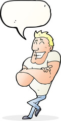 cartoon muscle guy with speech bubble