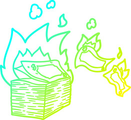 cold gradient line drawing burning money cartoon