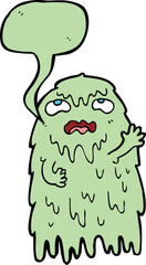 gross cartoon ghost with speech bubble