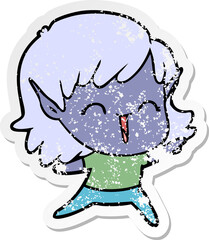distressed sticker of a cartoon elf girl
