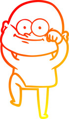 warm gradient line drawing cartoon bald man staring