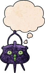 halloween cauldron cartoon and thought bubble in grunge texture pattern style
