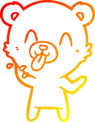 warm gradient line drawing rude cartoon polar bear sticking out tongue