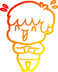 warm gradient line drawing cartoon laughing boy