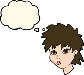 cartoon curious girl with thought bubble