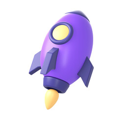 3d purple rocket launch side icon for UI UX web mobile apps social media ads designs