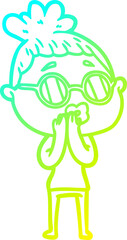 cold gradient line drawing cartoon woman wearing spectacles