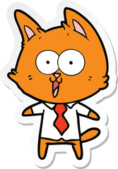 sticker of a funny cartoon cat wearing shirt and tie