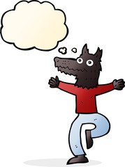 cartoon wolf man with thought bubble