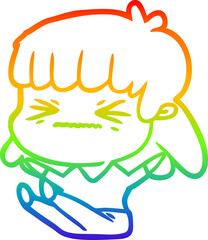rainbow gradient line drawing cartoon angry girl