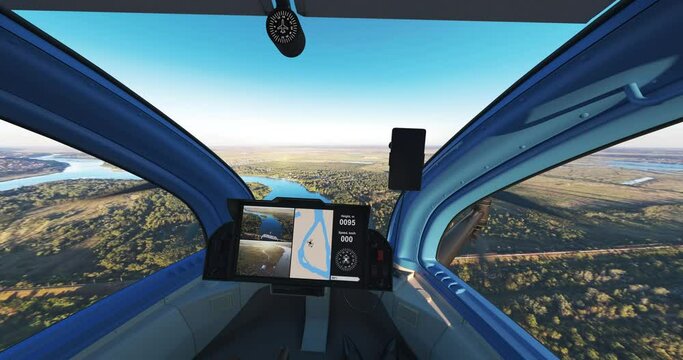 A person controls an aircraft (air taxi). This video is suitable for projects related to the transport of the future and advanced technologies. 3d render.