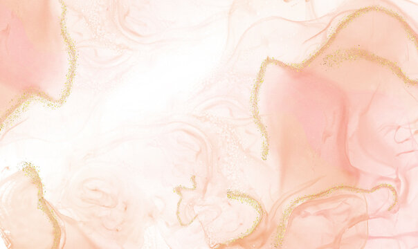 pink alcohol ink elegant abstract ink flow art mixed with gold pattern with translucent background