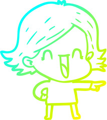 cold gradient line drawing cartoon laughing woman