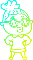 cold gradient line drawing cartoon woman wearing spectacles