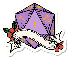 natural one d20 dice roll sticker