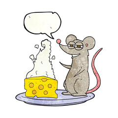 speech bubble textured cartoon mouse with cheese