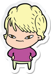 sticker of a cartoon happy woman
